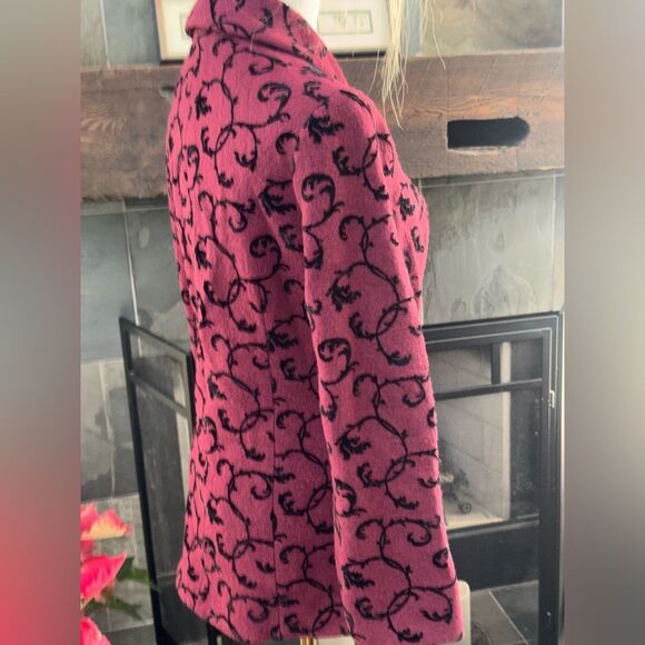 Pendleton Blazer Burgundy Black Flocked Scroll Wool Vintage High Low Sz S - Picture 5 of 15